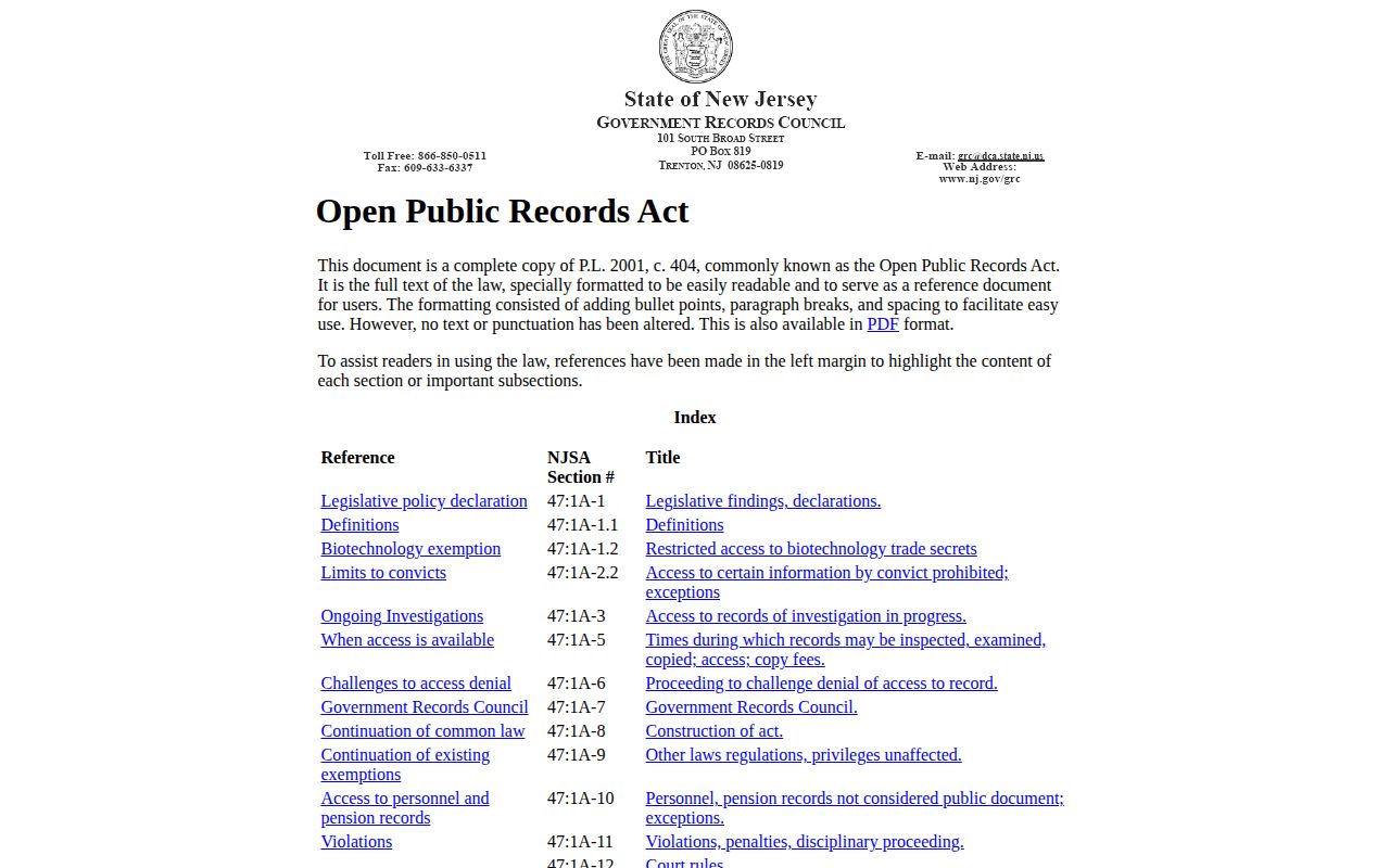 New Jersey OPRA arrest-information exemptions and records request rules