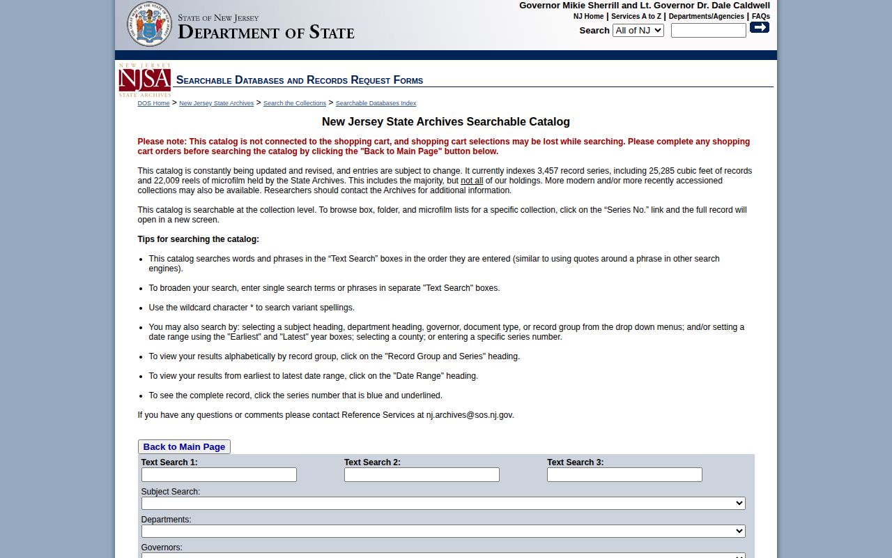 New Jersey State Archives catalog search for historic correctional records