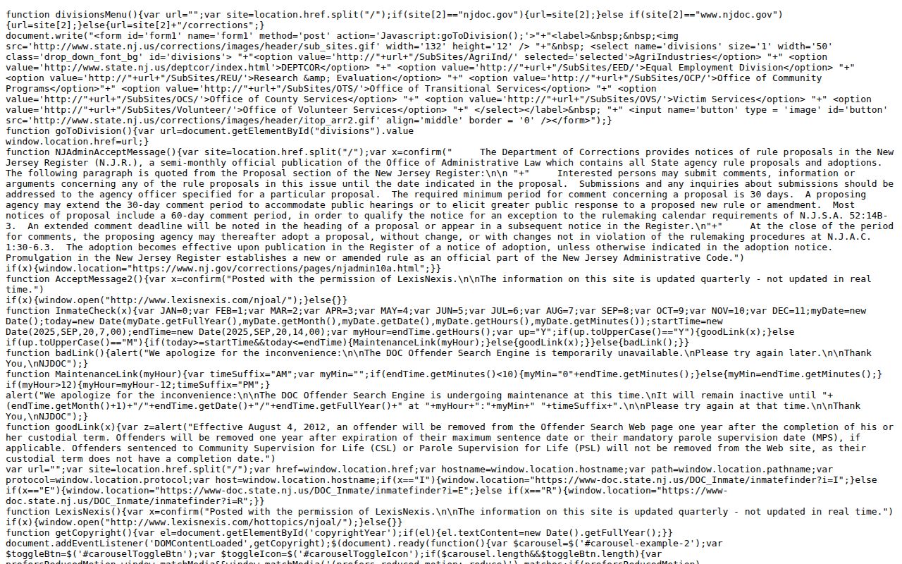 New Jersey NJDOC search script showing the offender profile photo visibility rule