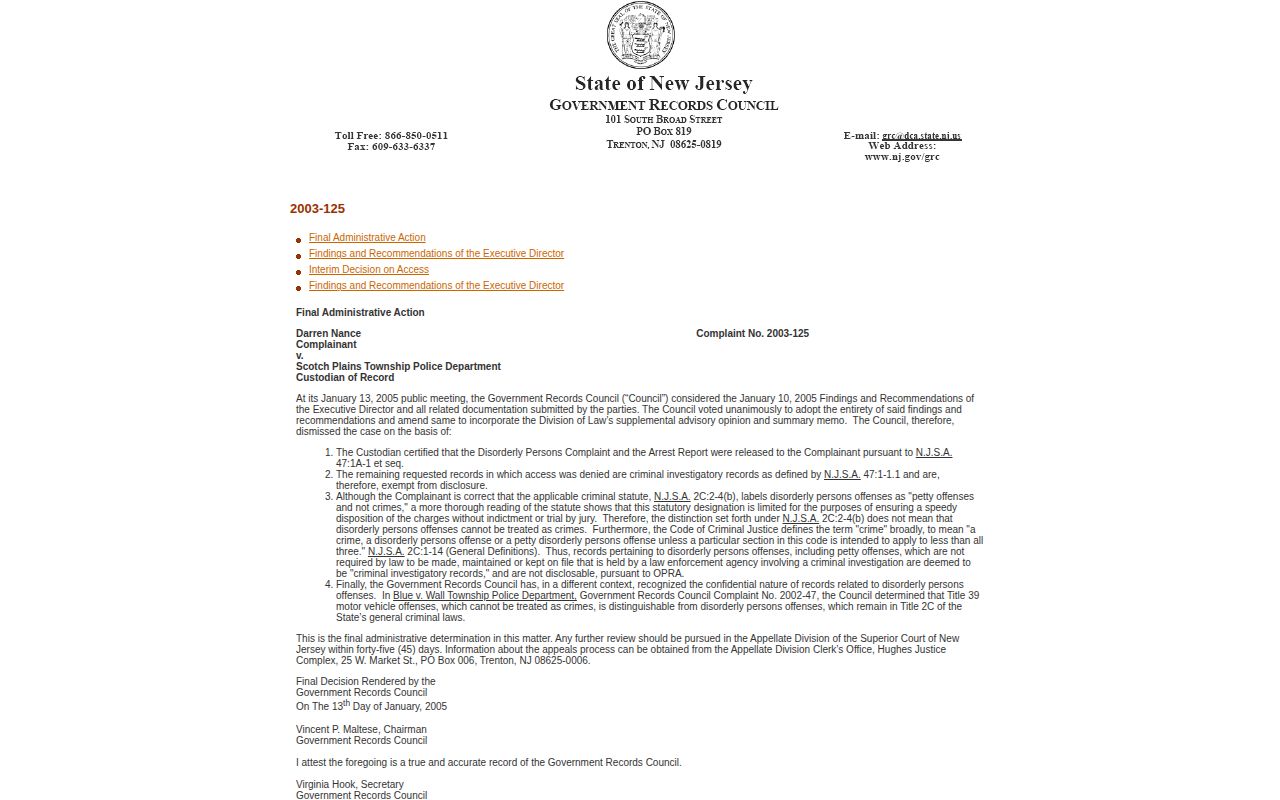 New Jersey public arrest information and booking photo access distinction