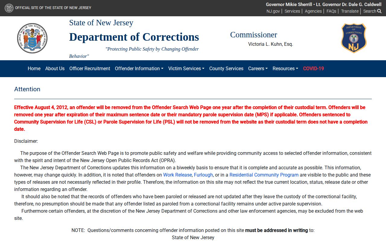 NJDOC incarcerated person search form for New Jersey offender records
