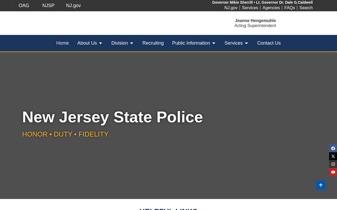 New Jersey State Police statewide wanted notice and fugitive information
